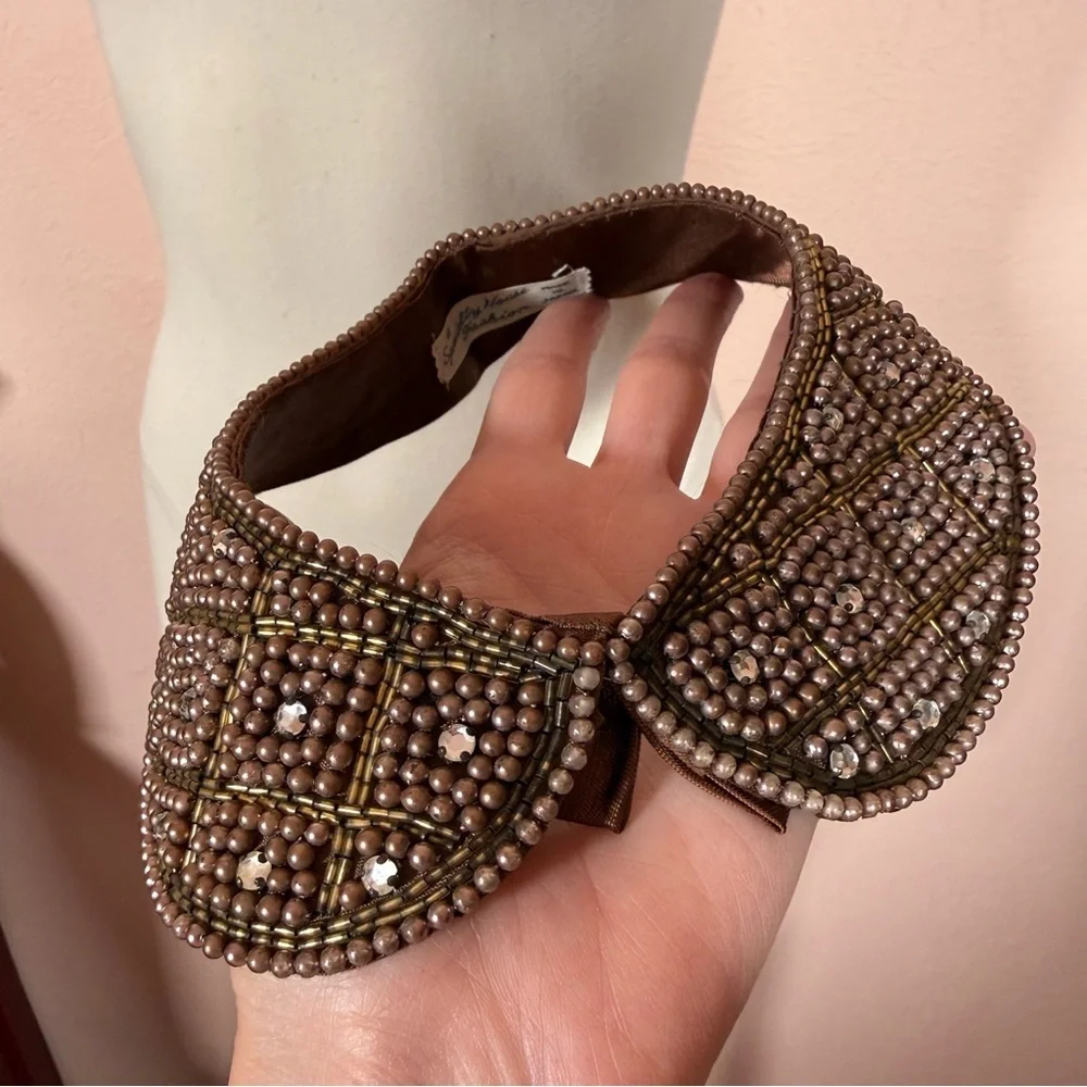 Vintage Antique Deco Retro brown Glass pearl Peter Pan Collar 1940’s 50’s - Picture 6 of 17